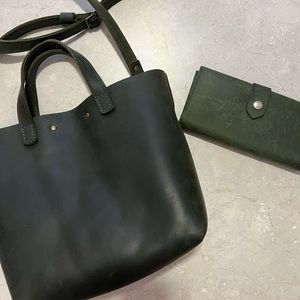 Portland Leather mini crossbody green and wallet